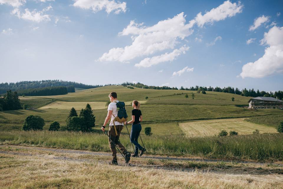 Paar beim Nordic Walken in Herrenschwand